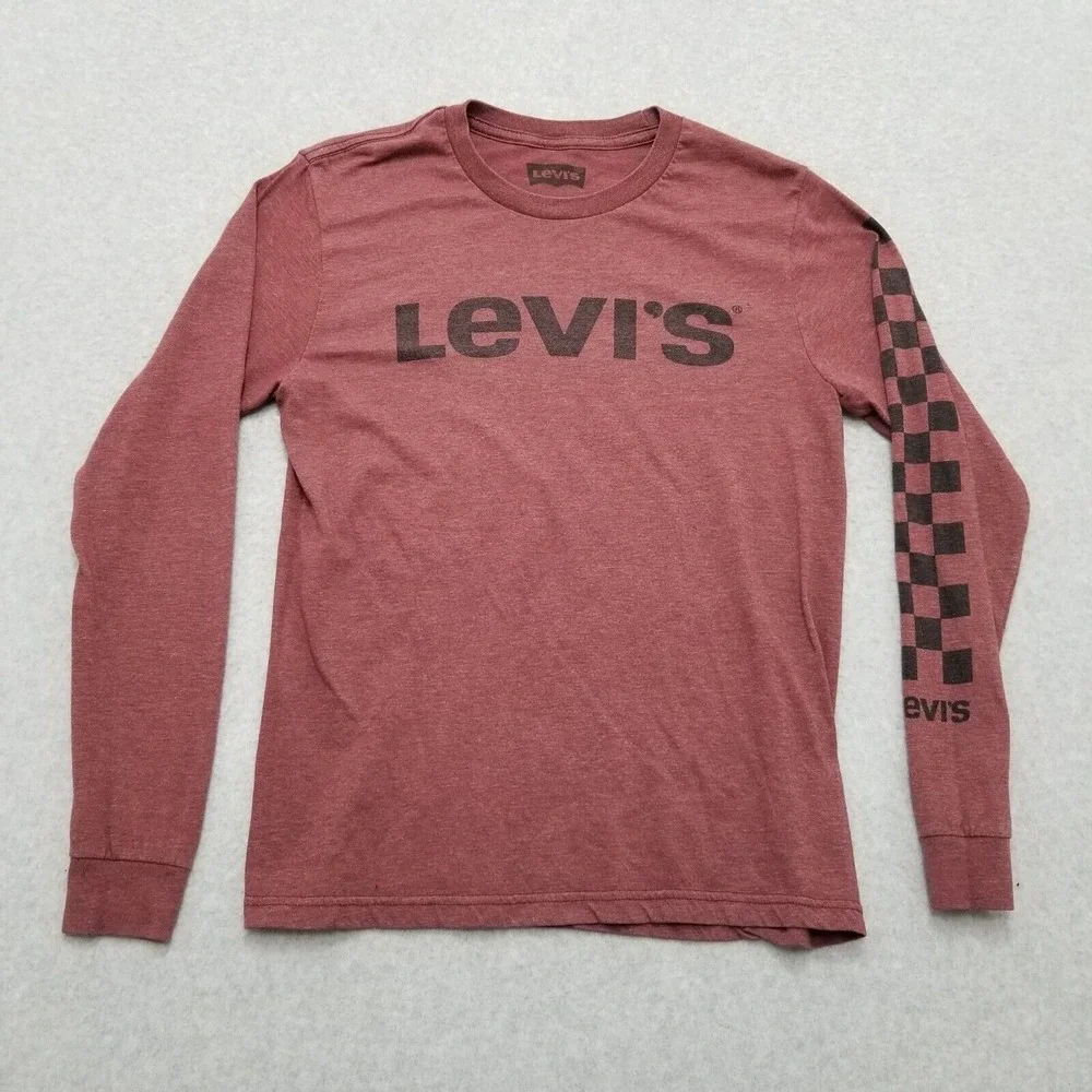 Levis Shirt‎ Mens Small Red Long Sleeve Arm Print Spell Out Logo